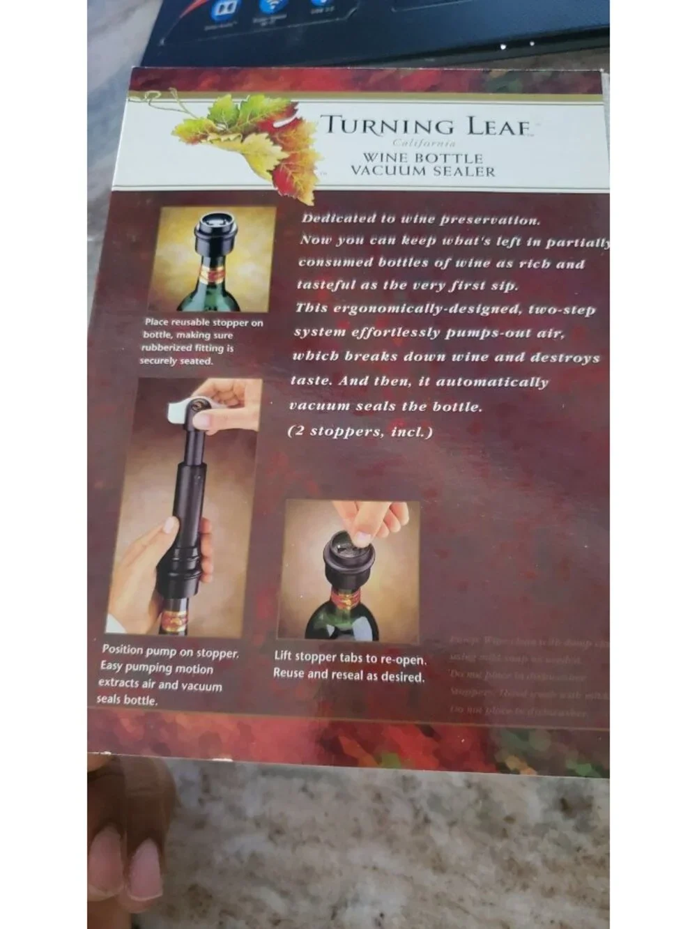 Turning Leaf Wine Bottle Vacuum Sealer TL1634BK